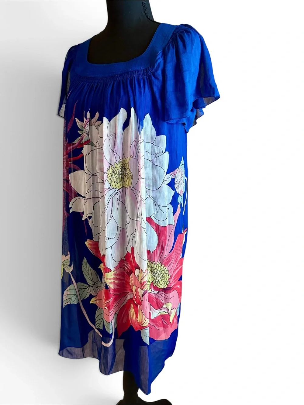 Max Studio Royal Blue Smocked Neckline Midi Dress